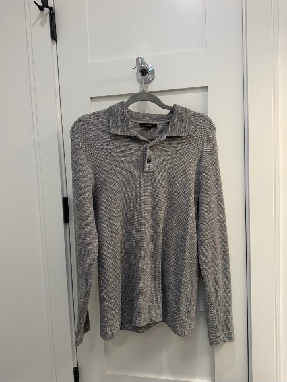 Vince Gray Heather Knit Long-Sleeve Polo